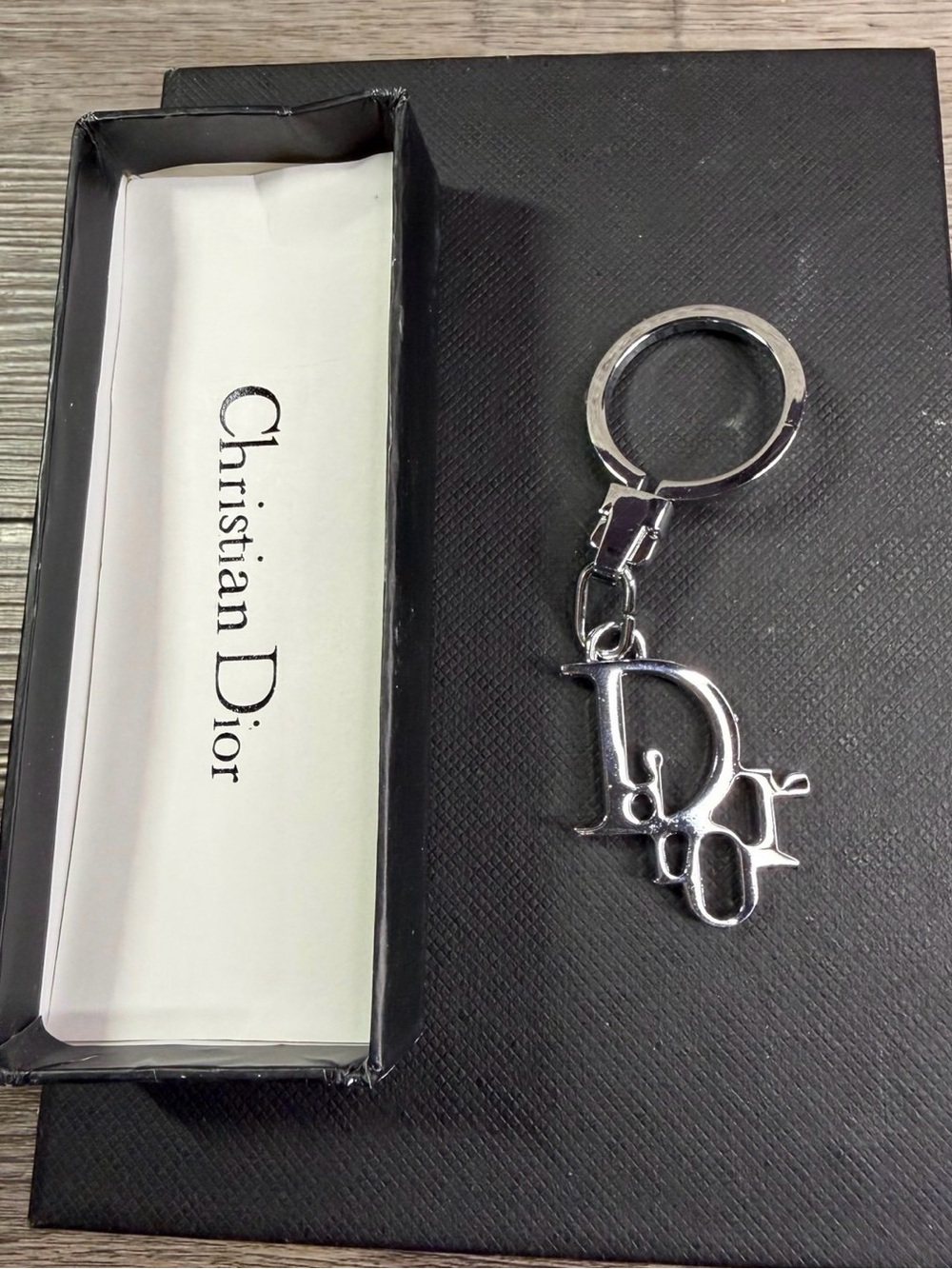 CHRISTIAN DIOR TROTTER LOGO Silver Tone Metal  Keychain
